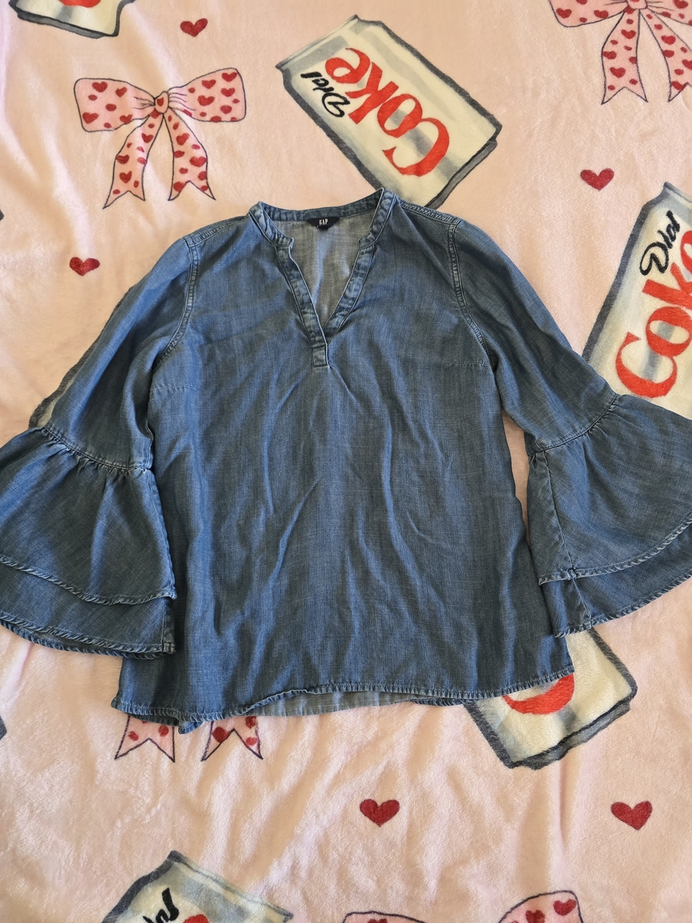 Gap Bell-Sleeve V-Neck Top - Blue